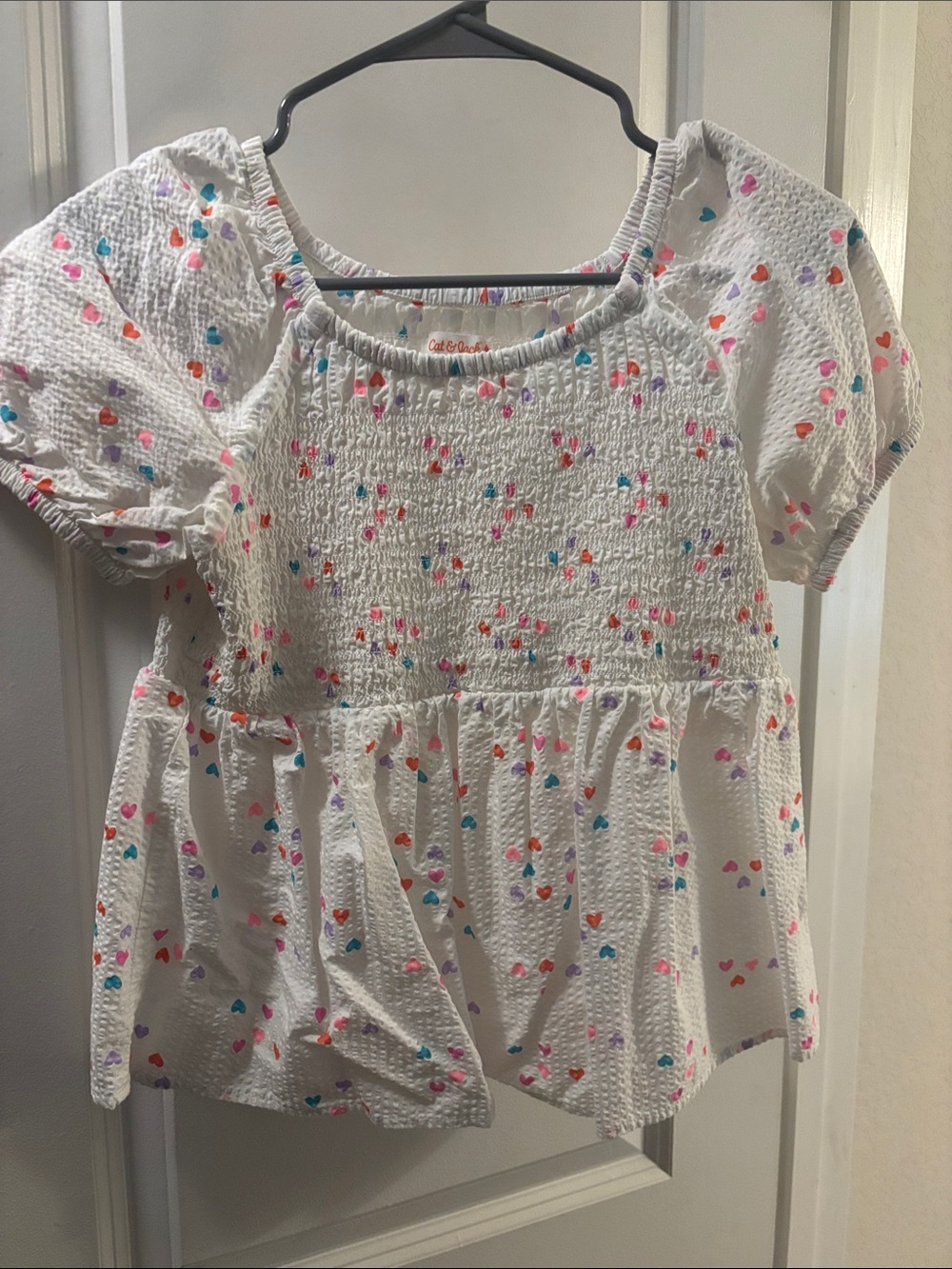 Cat & Jack White Peplum Top with Multicolor Heart Dots